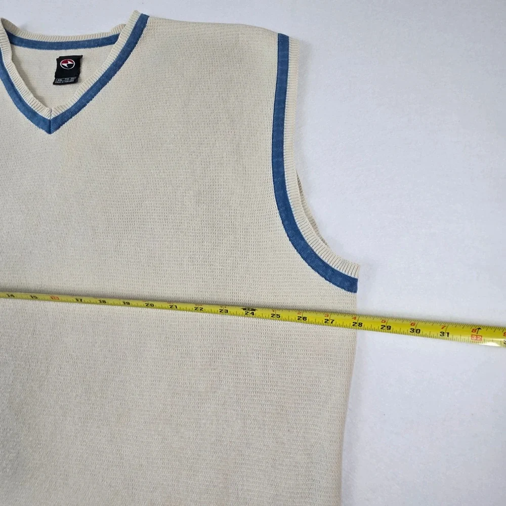 Nike Sweater Vest Mens XXL Cream  Vintage V-Neck Cotton Colorblock Striped (